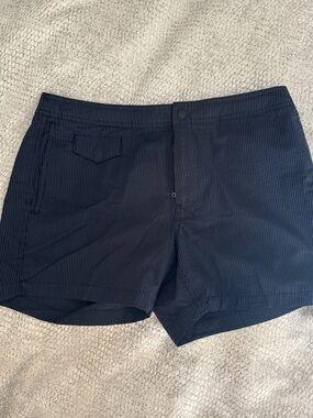 J. Crew Navy Pinstripe Swim Shorts with White Mesh Lining